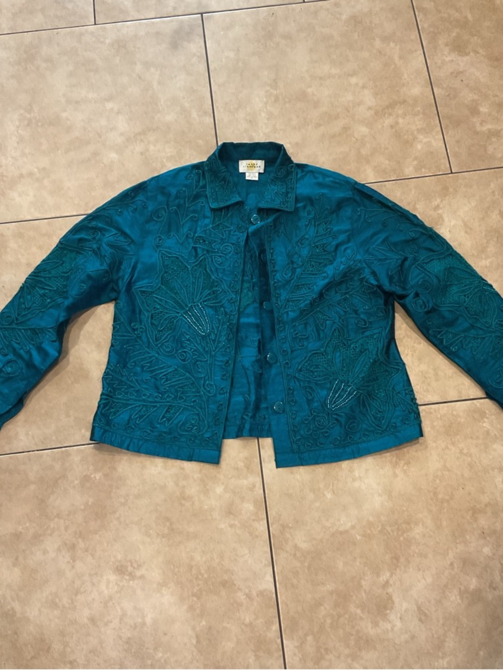 Vintage 90s 100% silk Embroidered Teal Women's Jacket